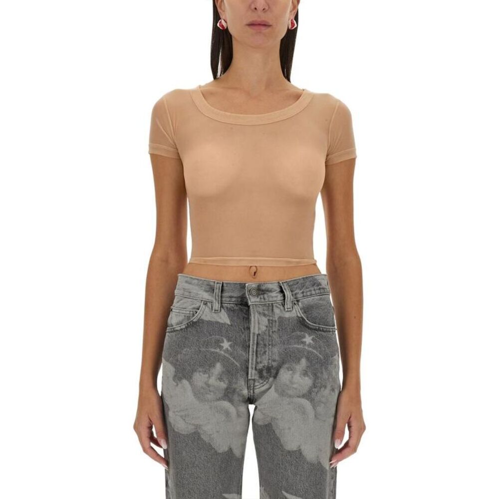 FIORUCCI Women's Sheer Mesh Cropped T-Shirt Women NUDE T-Shirts & Tops